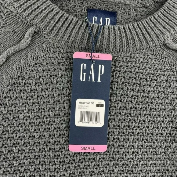 Gap Sweater Women's Sz Small Gray Crew Neck Knit Ribbed Trim Textured Pullover - Picture 9 of 13